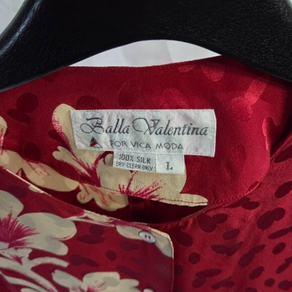 Balla Valentina size L red silk with flower print button up shirt - Picture 3 of 3